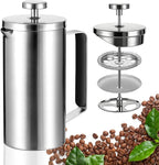 Samll French Press Coffee Maker 21OZ, Stainless Steel 600ml Coffee Press with Black Handle for Personal, Office, Travel,Camping (Sanding Silver, 1-3 Cups)