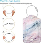 Fintie Luggage Tags, Privacy Cover ID Label with Stainless Steel Loop and Address Card for Travel Bag Suitcase - Marble Pink (2 Piece)