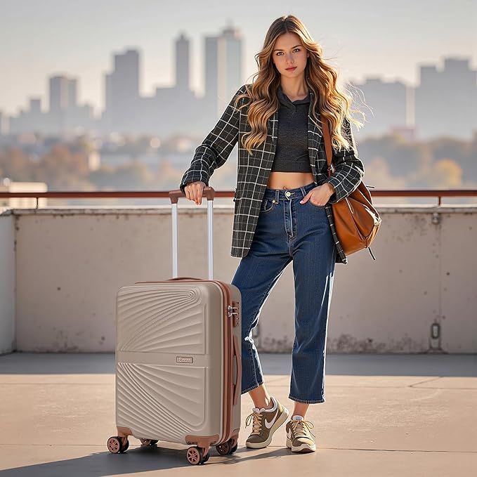 Carry On Luggage Set 22x14x9 Airline Approved Luggage Sets 3 Piece,Suitcases with Wheels,ABS Hard Case Luggage with TSA Lock Spinner Wheels(20 Inch,BP/TB)