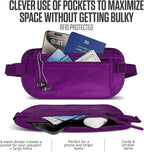 VENTURE 4TH Money Belt for Travel – Slim Hidden Under-Clothes RFID Blocking Anti-Theft Passport Holder & Travel Wallet Pouch for Men & Women to Protect Cash, Cards & Documents (Sleek Purple)