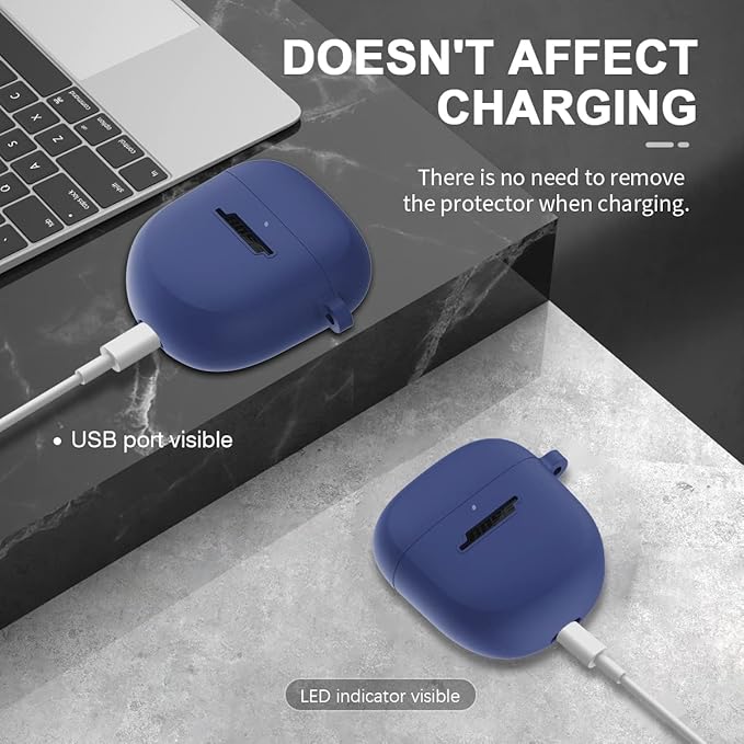 Silicone Case for Bose QuietComfort Earbuds II (2022) & QuietComfort Ultra (2023), Shockproof Protective Cover With Keychain for Men Women (Blue)