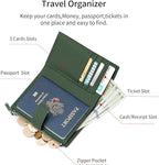 Passport wallet and Card Slot Combo RFID Blocking Slim Leather Travel Passport Wallet for Men and Women with Zippered Coins Pocket Passport holder, Green