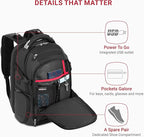 SwissGear Travel Tech Elite Laptop Backpack – Fits Laptops up to 16” – ScanSmart TSA-Friendly Backpack with USB Port, Shoe Compartment & Organizer Pockets – Heather Grey