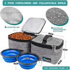 PetAmi Dog Travel Bag, Travel Pet Bag Organizer, Dog Food Travel Bag with Container Collapsible Bowls, Pet Travel Supplies Gift Accessories for Weekend Camping, Puppy Cat Diaper Bag, Gray Medium