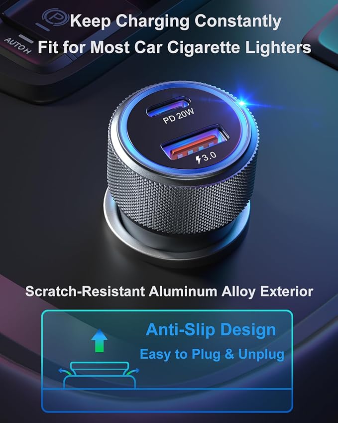 USB C Car Charger 36W, OKRAY 3-Pack Fast Charging PD3.0+QC3.0 Dual USB Car Phone Charger 12v Type C Cigarette Lighter Adapter for iPhone 17 16 15 14 13 Pro, Samsung Galaxy S25 S24 A16, Pixel 9 (Grey)