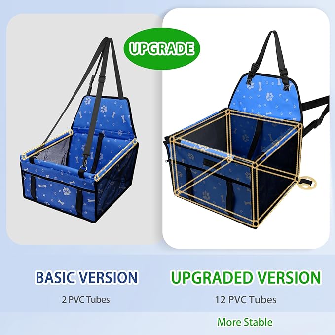Dog Car Seat Foldable Dog Car Booster Seat Waterproof Breathable Oxford Travel Bag for Small to Medium Dogs, Puppies, and Pets-Pattern Blue-Upgrade