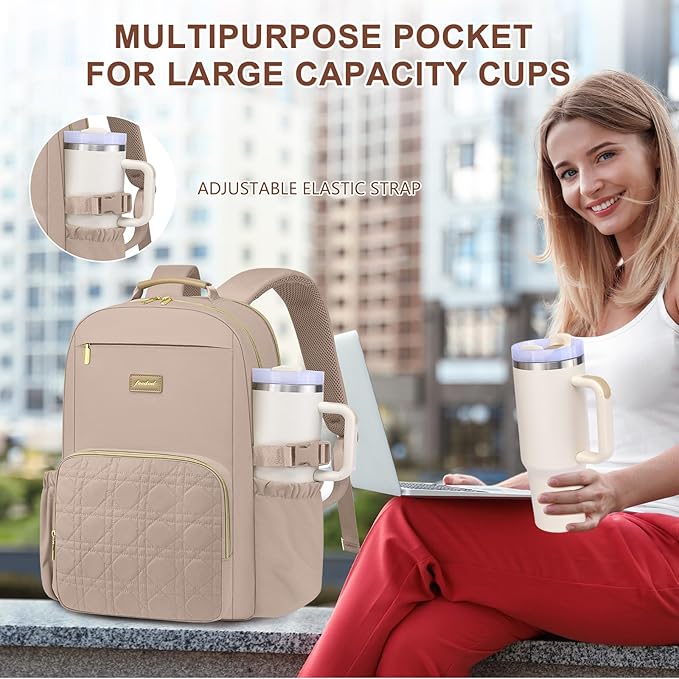 Focdod Laptop Backpack for Women Bookbag: 15.6 inch Work Backpacks with Pouch Pocket for Large Capacity Cup & USB Charger College Book Bag Travel Business Nurse Teacher Bookbags Anti-theft Back Pack