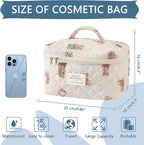 Gosect Large Makeup Bag, Cute Cosmetic Bag for Women Girls, Floral Coquette Aesthetic Toiletry Bag, Travel Make Up Organizer Bag (White-Bear)
