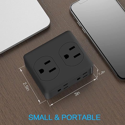6 Outlet Extender, HITRENDS Multi Plug Outlet Extender, 4 Pack 3-Prong Wall Plug Multiple Splitter for Cruise Ship Home Office Dorm Room Essential, 1875W, Black