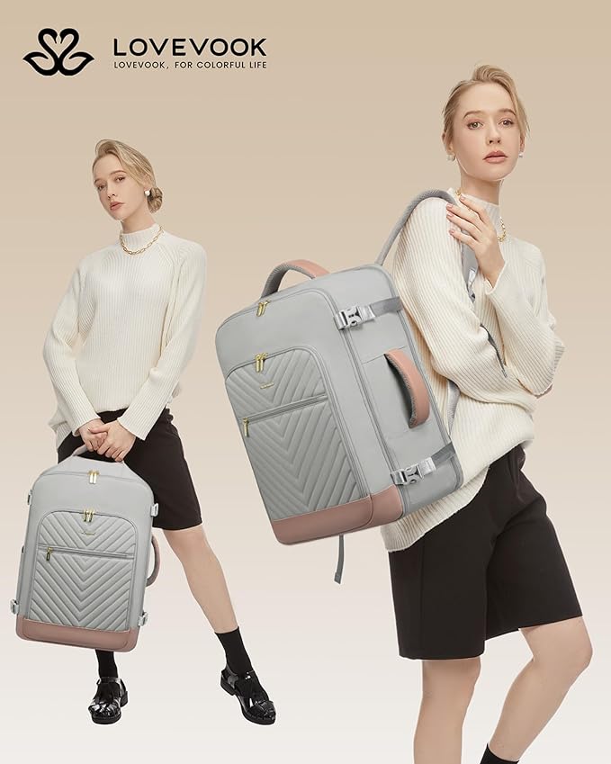 LOVEVOOK Large Travel Backpack for Women, TSA Carry on Backpack for Airplanes, 40L Personal Item Travel Bag for Women fits 17" Laptop,Waterproof Carry on Bag Airplane Approved with 3 Packing Cubes