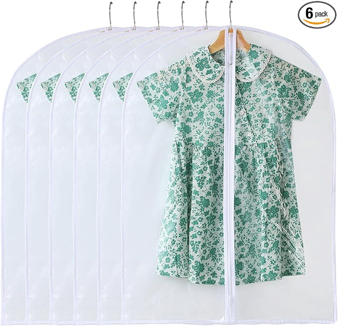 Garment Bags for Hanging Clothes, 6 PCs All Clear Garment Bag, Plastic Dustproof Suit Bag, Coat Protector Zippered Garment Covers for Closet Storage and Travel - 24'' x 32''/6 Pack