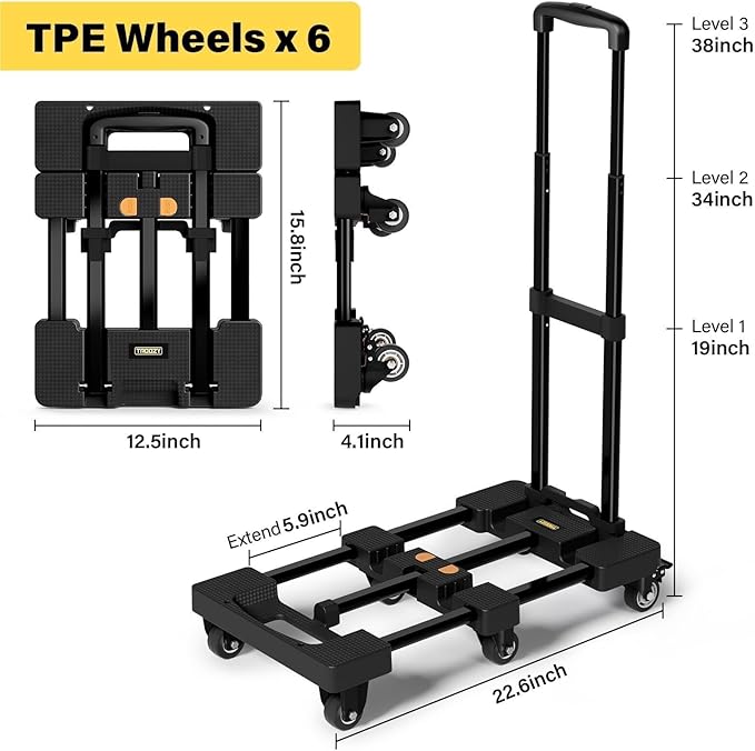 Folding Hand Truck Dolly Cart with 6 Wheels Lightweight Moving Trolley for Luggage Suitcases and Groceries (Green) & Easy to Use