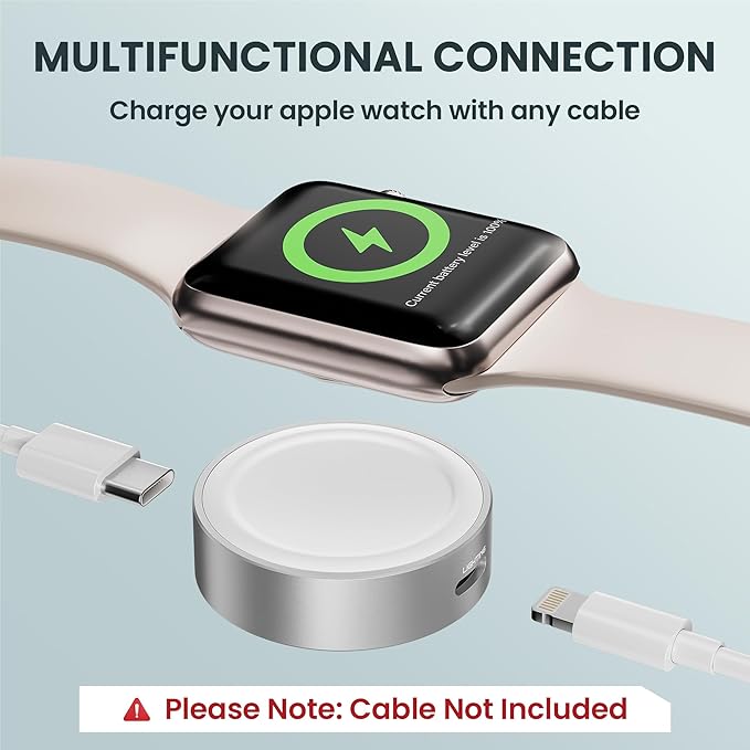 RUXELY Magnetic Charger Adapter 5W for Apple Watch 11,Portable Wireless Fast iWatch Charger with USB C & iPhone Power Port,Short Apple Watch Charging Cable for iWatch Series 10 9 8,Ultra,SE,42/46/44mm