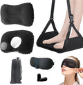 Portable Travel Sleep Comfort Set for Plane 2 Inflatable Travel Pillows,Foot Rest Hammock,Eye Mask Ear Plugs for Airplane Flight Essentials for Seat Airplane Gadgets for Sleep Comfort Kit