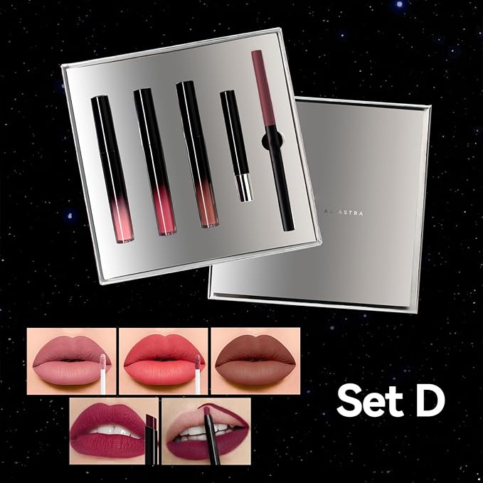 JanJean Long-Lasting Hydrating Lip Makeup Set for Women | 5-Piece Collection with Lipstick, Gloss, Liner | Everyday Beauty Essential Set D One Size