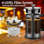 YMMIND French Press Coffee Maker (34oz 1Quart 5-6Cup) Coffee Press, with 4 Filters System, Heat Resistant Thickness Borosilicate Glass, Cold Brew Coffee Tea Pot Gifts (Bright Black)
