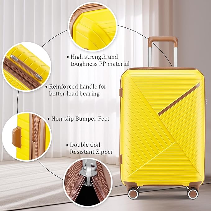 4 Piece Luggage Set, Hardside Expandable Lightweight Suitcase with 360° Mute Spinner Wheels Luggage Sets, TSA Lock, 14/20/24/28 Inch Travel Luggage for Men, Women and Girls (Yellow)