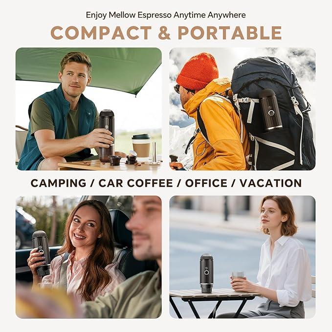 i Cafilas Rich Crema Portable Electric Espresso Coffee Maker, Fast self-heating 2 IN 1 Extraction System Espresso Machine,Support Ground Coffee and NS capsule, for Travel,Car,Hiking,Climbing（Black）
