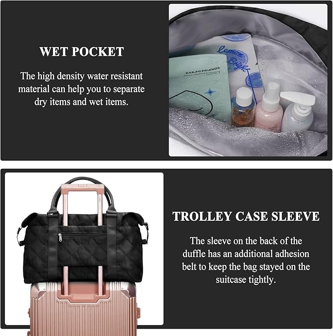 HYC00 Travel Duffel Bag,Carry-on Overnight Weekender Bags for Women,Sports Tote Gym Bag with Wet Pocket
