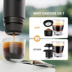 RECAFIMIL Portable 2-in-1 Coffee Maker, Portable 20 Bar Espresso Machine with Automatic Heating, Compatible with NS and Ground Coffee for Camping, Hiking Travel and Home (Black)