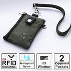 CHENSPRX Minimalist RFID Blocking Small Wallet with ID Window,WaterResistant Zip Id Case Wallet with Lanyard Keychain for Cards,Cash,Travel,Women,Men