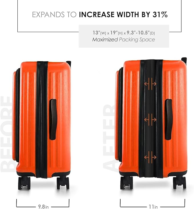 22 Inch Carry On Luggage 22x14x9 Airline Approved, Carry On Suitcase with Wheels, Hard-shell Carry-on Luggage, Orange Small Suitcase, Hardside Luggage Carry On with Cosmetic Carry On Bag