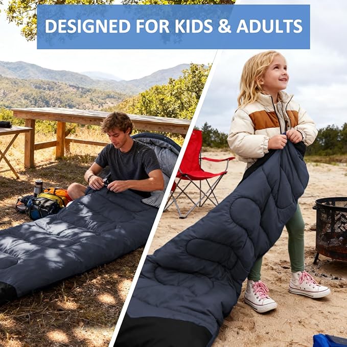 oaskys Camping Sleeping Bag - 3 Season Warm & Cool Weather - Summer Spring Fall Lightweight Waterproof for Adults Kids - Camping Gear Equipment, Traveling, and Outdoors