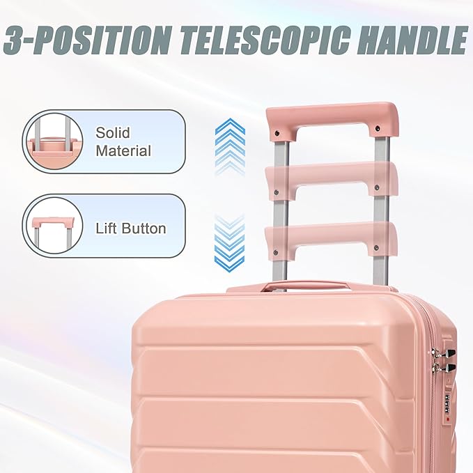 Kids Luggage Sets for Girls, 2 Piece Luggage Set, 20 Inch Rotating Wheel Suitcase with 14 Inch Cosmetic Case, Lightweight Hardshell Suitcase with 360° Spinner Wheels for Travel (Pink)
