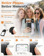5-in-1 Magnetic Power Bank, 5000mAh Portable Wireless Charger with Mirror, Stand, Bluetooth Remote & Card Holder, MagSafe Compatible Travel Essential for iPhone & Samsung, USB-C Cable Included，Black
