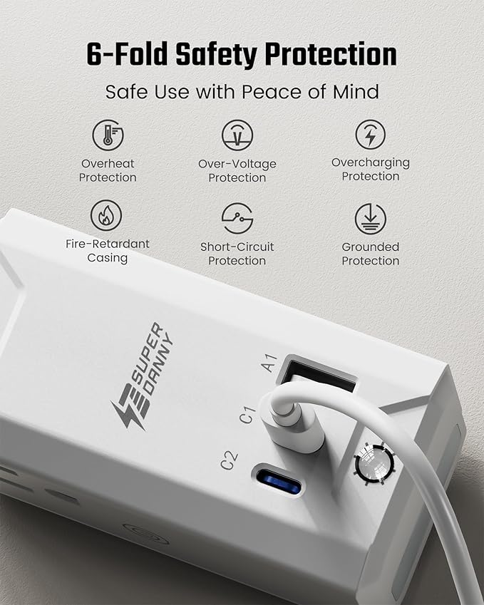 Rotating Wall Outlet Extender with Night Light, SUPERDANY 3 AC Outlet Adapter with 3 USB Ports, 20W USB-C Fast Charging, Automatic Light ON/OFF Dimmable, 4-Sided Outlet Splitter for Home Office Travel