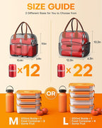HOTOR Lunch Bag for Women & Men - Wear-Resistant Insulated Lunch Box with Large Capacity, Multi-Functional Cooler Bag for Office, Picnic, Black, 12L, 12.20" x 6.30" x 10.20"