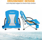 KingCamp Low Beach Chair, High Back Folding Camping Chair for Adults, Oversized Breathable Mesh Seat, 300lbs Heavy Duty Portable Chair with Cup Holder & Storage Pockets for Beach, Outdoor