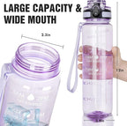 OLDLEY Water Bottle, 32oz Motivational Sports Water Bottle with Time Marker - Times to Drink - Tritan, BPA Free, Wide Mouth Leakproof,Anniversary Birthday Gifts for Men Women, Amethyst (1 Bottle)