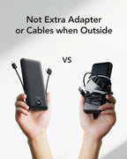VEGER Portable Charger with Built-in AC Plug and Cables, All in One 10000mAh Ultra Slim Power Bank Travel Essentials, Fast Charging Battery Pack Compatible with iPhone, Samsung, Android (Black)