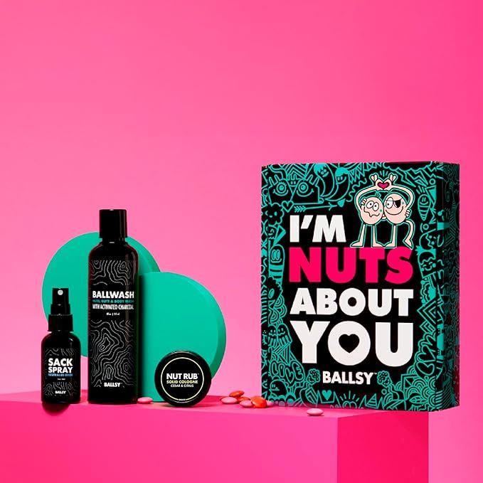 Ballsy Nuts About You Sack Pack, Men's Fresh Kit, Gift for Valentine's Day, Includes Ballwash, Sack Spray and NutRub, Citrus & Cedar