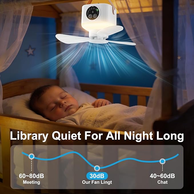 Portable Camping Fan with Lights,LED Hanging Ceiling Fan With Remote&Timer, 9.25" Wireless Rechargeable Tent Fan,4 Speeds&Brightness for Canopy, Beach, RV, Car, Camper,Outdoor,Indoor