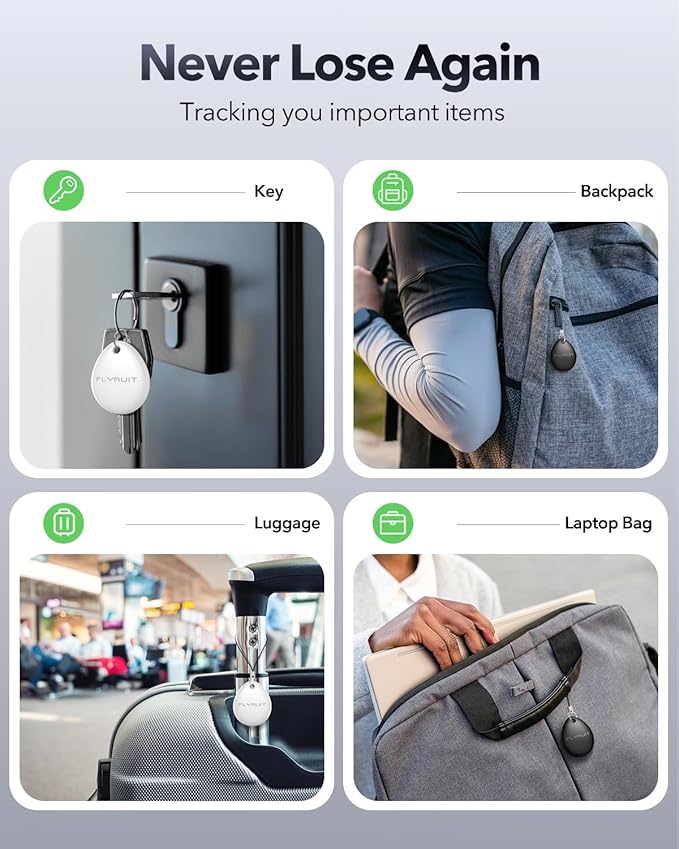 Air Tracker Tags-4 Pack for Apple Find My (iOS Only), Official MFi Certified, Mini Bluetooth Key Finder Locator with Sound, Smart Luggage Tracker for iPhone, Suitcases, Backpack, Wallet, Bike