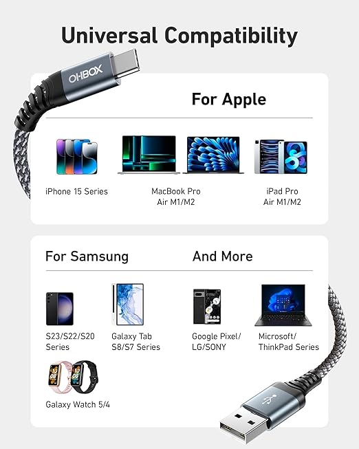 Short USB to USB C Cable Fast Charging 1FT, 2 Pack USB A to USB C Cable for CarPlay, Durable Braided USB Type C iPhone Charger USBC Cord for iPhone 17/16/15/Pro Max/Plus, Samsung Galaxy S23 and More