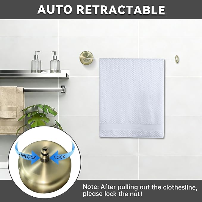 Retractable Clothesline,Stainless Steel Clothing Line Dryer with 9.2FT Nylon String for Shower Room Bathroom Laundry (Bronze)