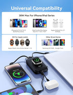 RORRY CharmGo Portable Charger, 20000mAh PD 30W Portable Charger Power Bank with 2 Built-in Cables, Fast Charging Battery Pack with Keychain, Travel Essentials for iPhone, Apple Watch, iPad, Black