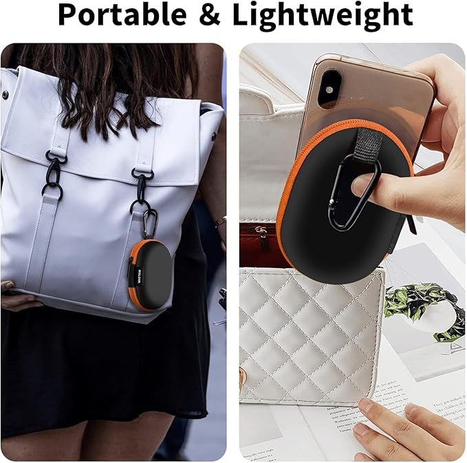for Earbuds Carrying Case, Small Oval Storage Cases, Tech Pouch, Portable Storage Earbud Pouch Bag for Earbuds, in-Ear Headphones, Earphones, Headsets, Hearing Aids, USB Charging Cable, Orange
