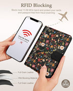 Slohif Passport Wallet Holder Cover for Travel - Women Men RFID Blocking Passport Book Case Protector, Colorful Cute Flower Leather Personalized Organizer Slim Carrier Boarding Pass Cards Slots