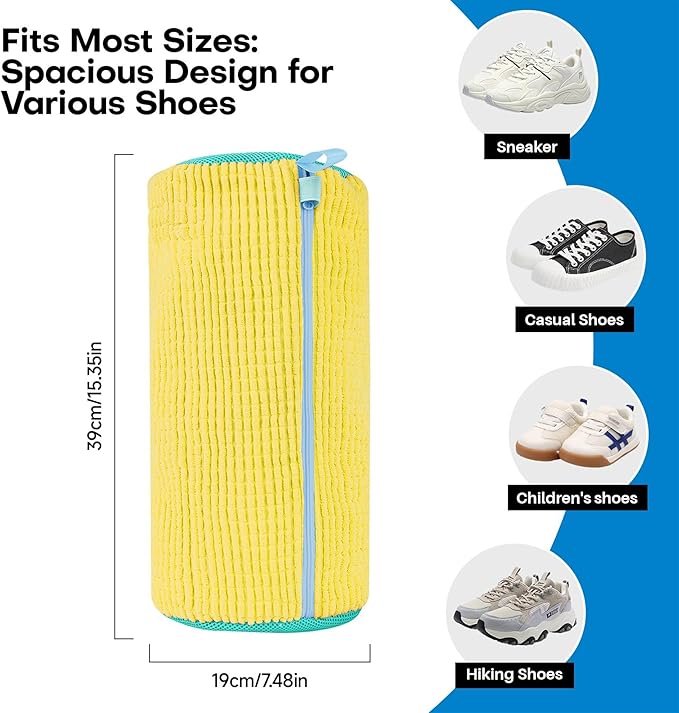 Shoe Washing Machine Bag, Reusable Laundry Shoe Bag for Washer and Dryer, Sneaker & Tennis shoe laundry bag, Ykk Zipper Multi-Functional Shoe Cleaning Bag (1PCS + 1PCS Yellow)