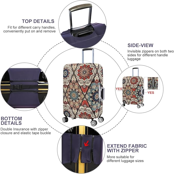 Travel Trolley Case Cover Protector Suitcase Cover 22"-24" Trolley case Luggage Storage Covers for Men Women, Retro