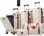 Merax Luggage Sets Front Opening, 3 Piece Hardshell Suitcase with Spinner Wheels and Bags,Lightweight Carry on Luggage with USB Port and Cup Holder,20+24+28,White and Brown