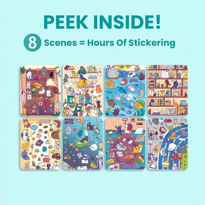 A World of Cats 300+ Kids Sticker Book by Cupkin Toddler Airplane Travel Coloring and Sticker Book, Road Trip Essentials, 8 Coloring Pages 8 Side by Side Scenes for Ages 2–8 Years