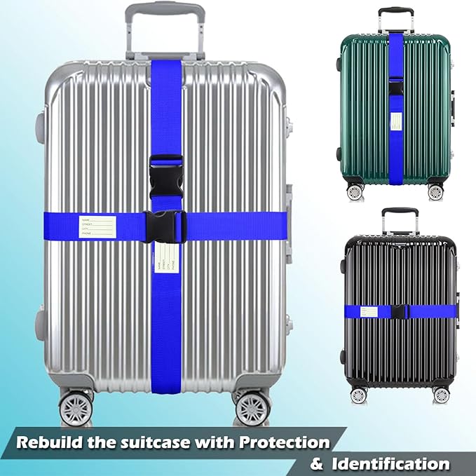 Ultra Long Heavy Duty Luggage Straps for Suitcases/Uprights/Duffels/Bags, 79" Adjustable Travel Packing Belts for Cargo Safety, Sturdy Baggage Strap Belts Multi-Pack