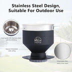 Stainless Steel Pour Over Coffee Filter, Reusable Dripper for Insulated Mugs, Paperless Coffee Maker for Hiking, Camping & Outdoor Adventures, Rinse-clean & Portable - Black