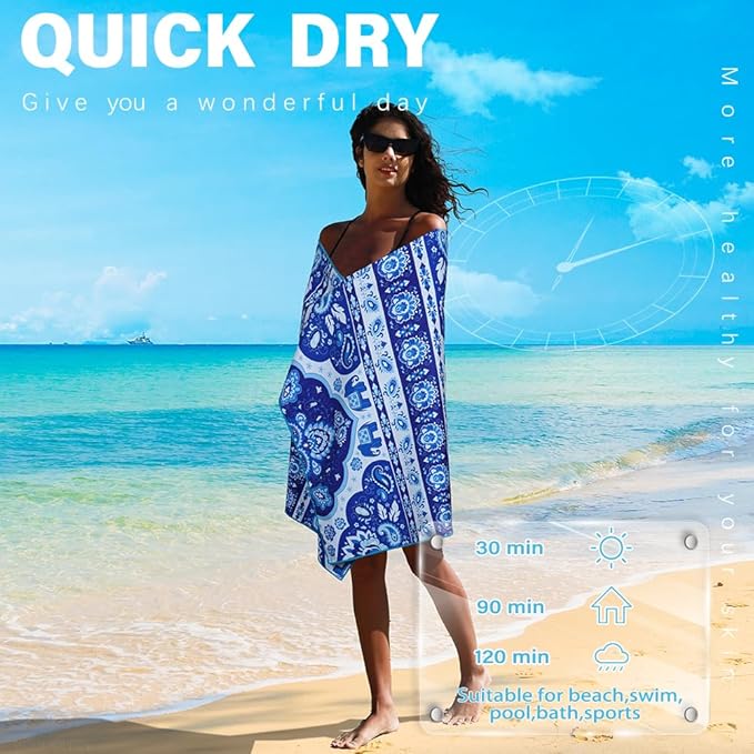 Widdonen Microfiber Lightweight Beach Towel Sand Free Quick Dry Absorbent Thin Compact Towels for Swimming Pool Camping Beach Accessories Large Easy Pack Travel Things for Vacation Essentials Gift