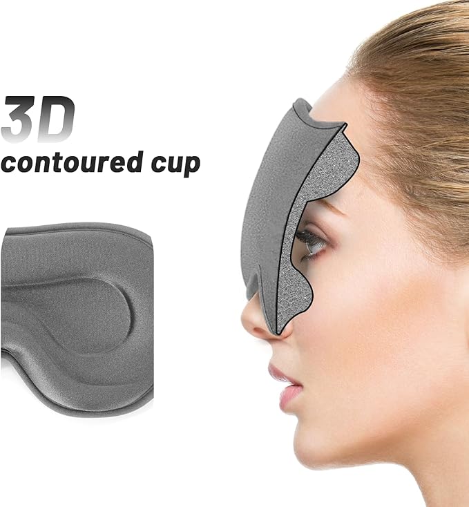 Sleep Eye Mask for Men Women, Sleeping Mask for Side Sleeper, Travel Blackout Night Blindfold Eye Shade Cover with Adjustable Strap (Grey)